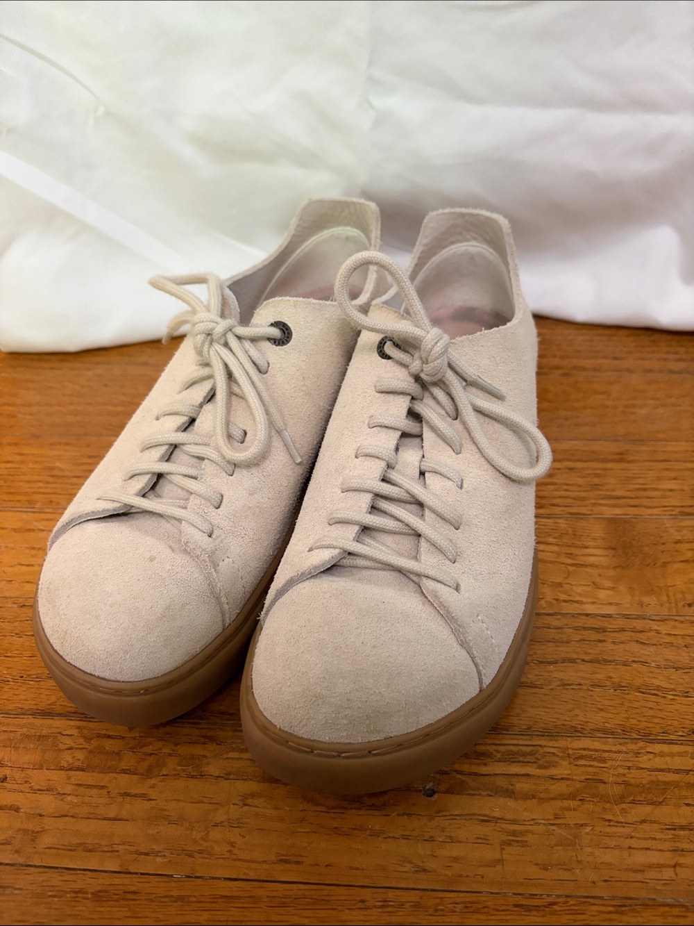 Birkenstock Cream Suede Platform Lace-Up Sneakers